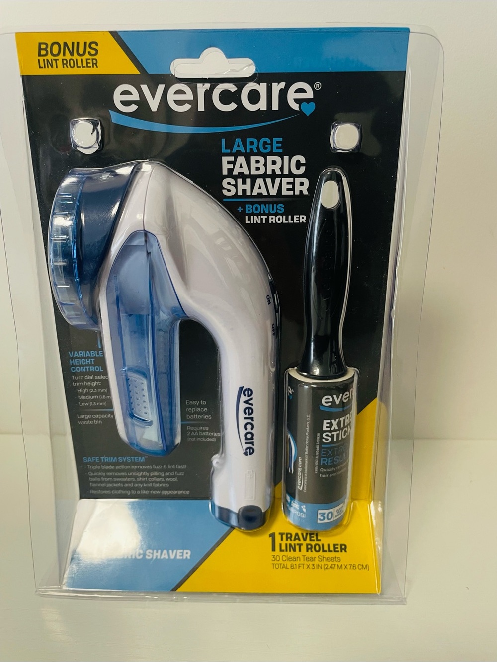 Evercare Large Fabric Shaver Safe Triple Action Lint Pilling Fuzz Remover Blade
